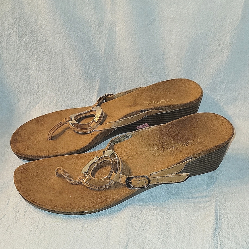 Vionic Park Orchid 380 Leather Wedge Thong Sandals Sz. 10